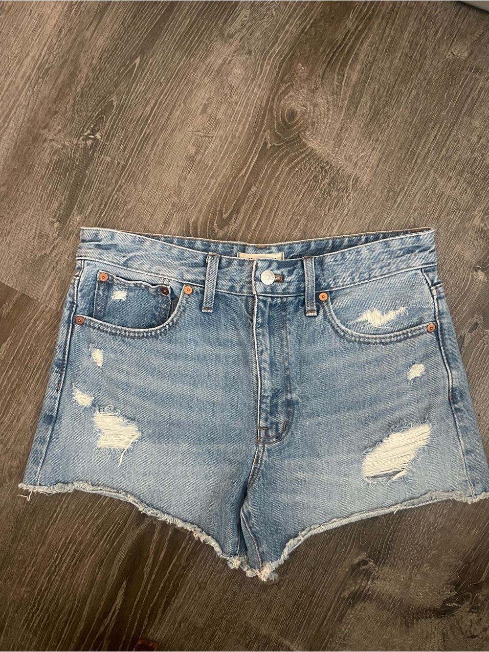 Madewell Relaxed Denim Shorts Blue Distressed Size 27